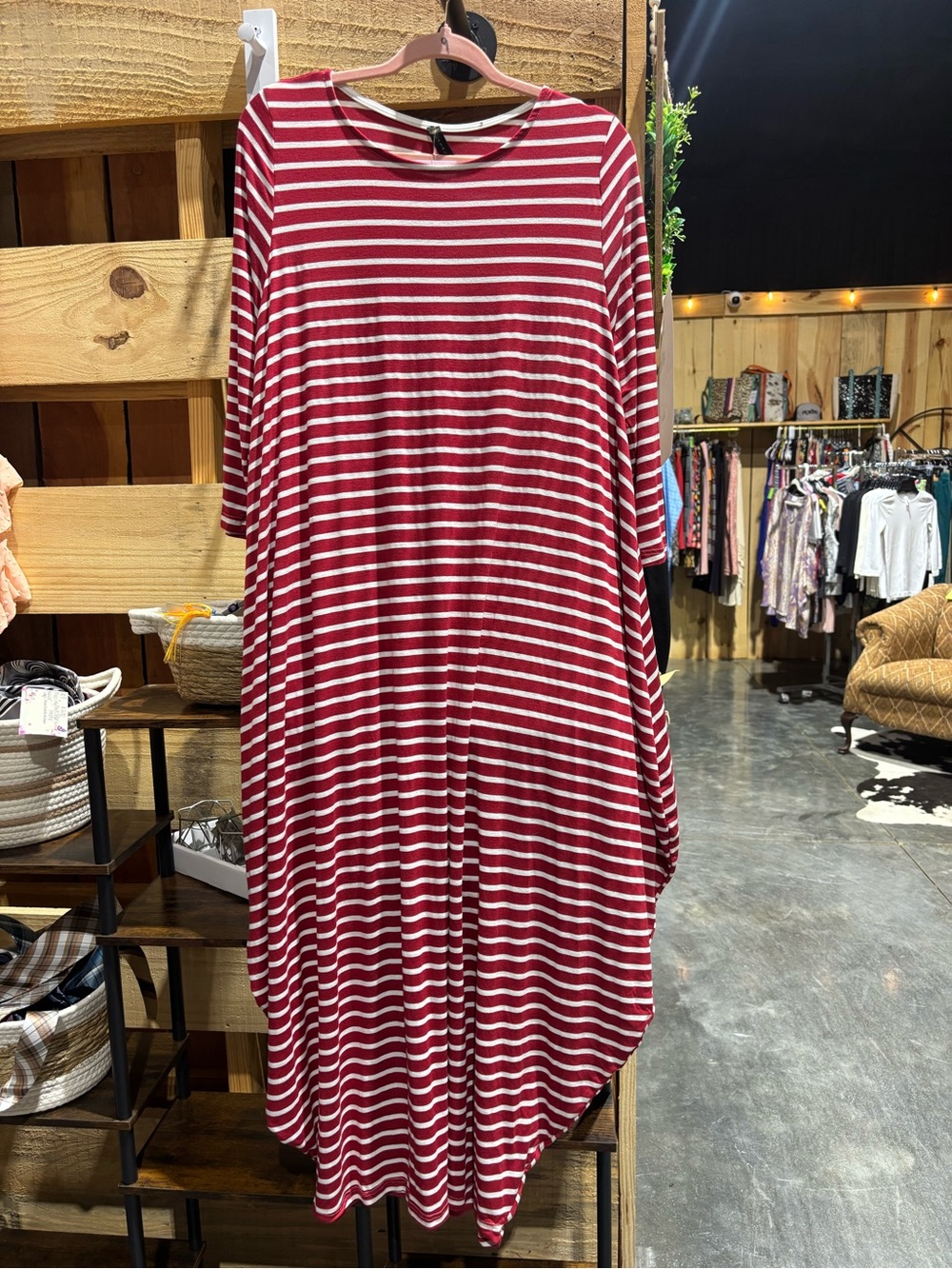 Red and White Striped Midi Dress